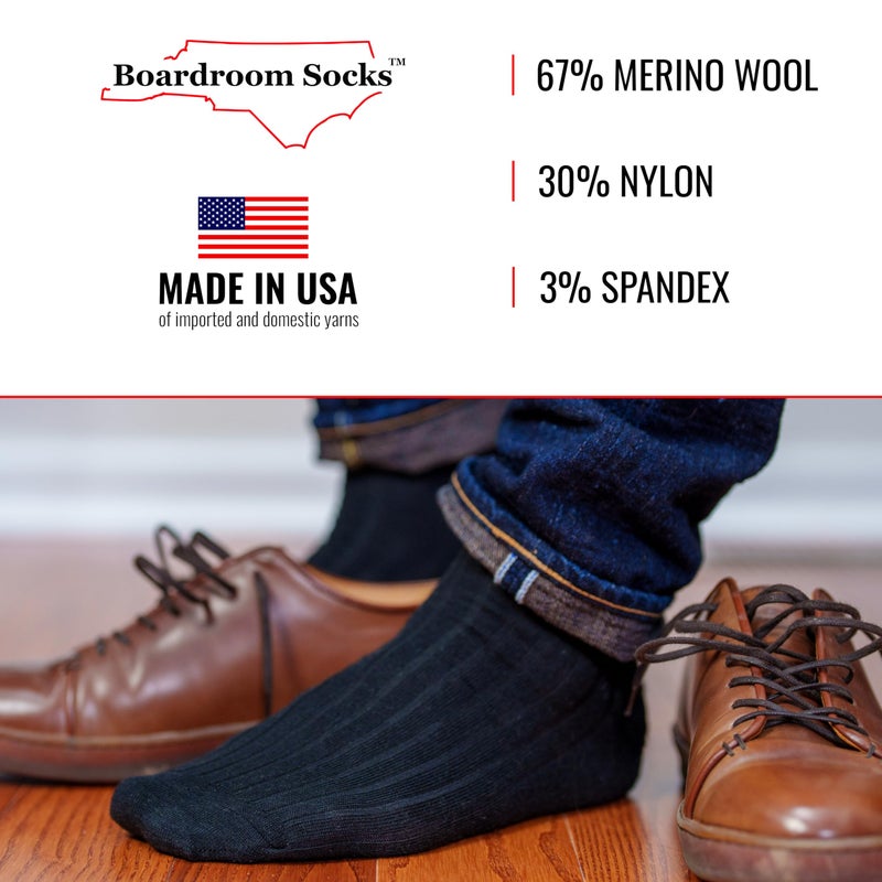 BoardroomSocks Merino Wool Mid-Calf Dress Socks for Men, Ribbed Dress Socks, Black - Image 4